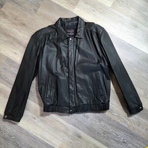 Verri Pelle Leather Bomber Jacket Mens 42 Black Excellent Zip Up Collared Coat